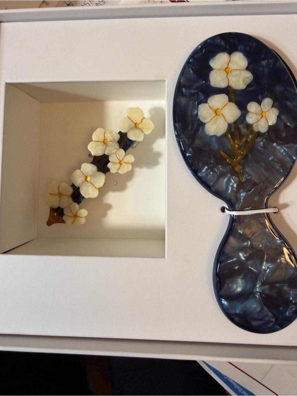 Handcrafted floral hairbrush and hair clip